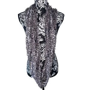 Gray Metallic Textured Infinity Scarf Soft Chunky Loop Winter Accessory Snow